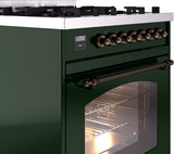 Nostalgie II 30 Inch Dual Fuel Natural Gas Freestanding Range in Emerald Green with Bronze Trim