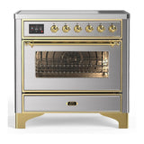 ILVE UMIB36NR3SSG Majestic III 36 inch Induction Range with 6 Elements, 3.5 cu. ft. Total Oven Capacity (Triple Glass Door, Stainless Steel, Brass)