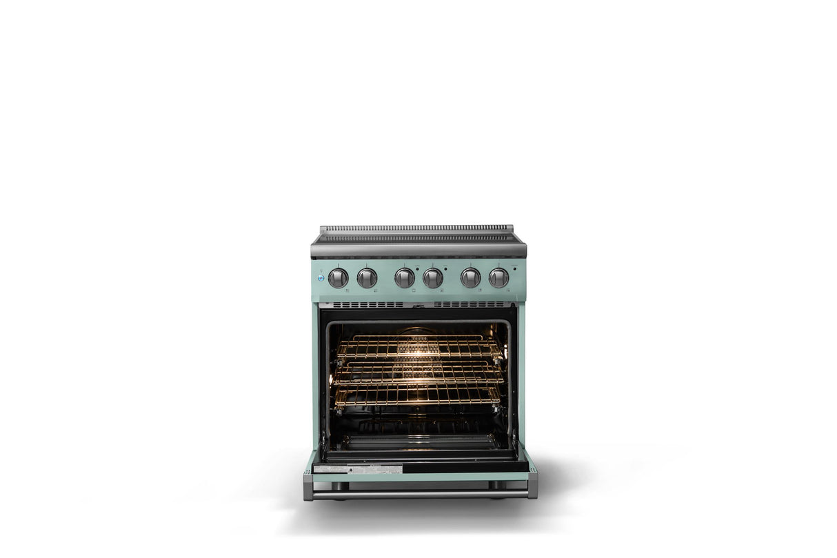 30"W. Electric Range (Finish: Splash, Trim: Polished Chrome)