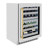 ZLINE Autograph Edition 24 in. Touchstone Dual Zone 44 Bottle Wine Cooler With DuraSnow' Stainless Steel Glass Door And Polished Gold Handle (RWDOZ-SN-24-G)