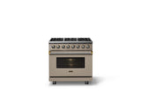 36"W. Dual Fuel Range (Burner: 6b, Finish: Nantucket, Trim: Brushed Brass, Fuel: Natural Gas)