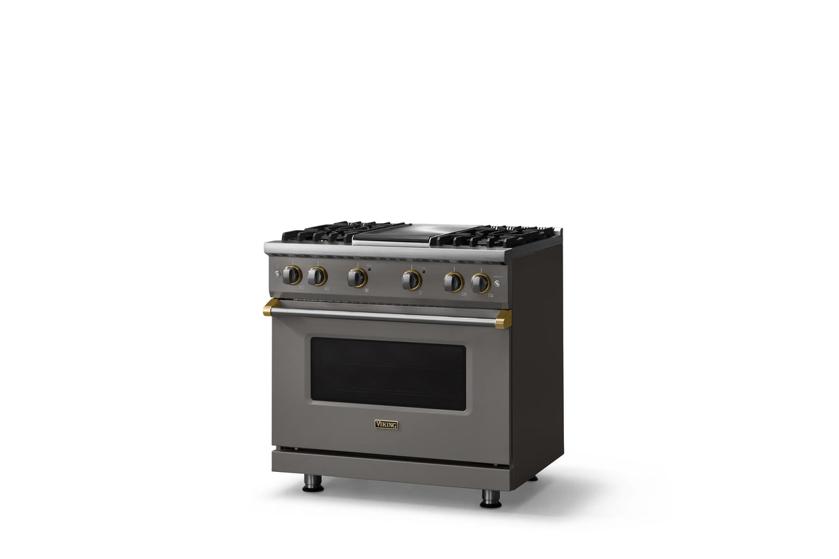 36"W. Sealed Burner Gas Range (Burner: 4g, Finish: Damascus Gray, Trim: Polished Chrome, Fuel: Propane)