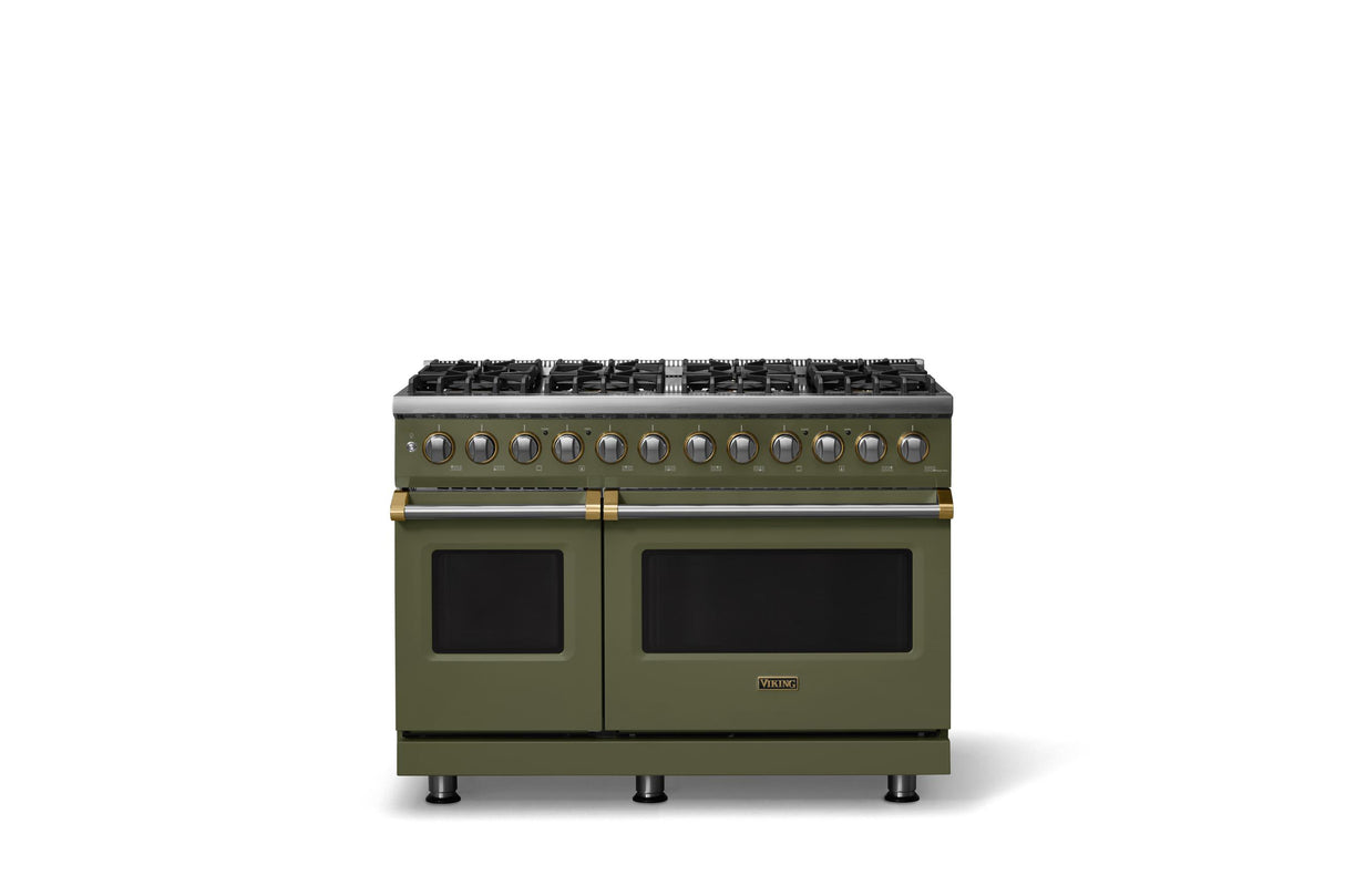 48"W. Dual Fuel Range (Burner: 8b, Finish: Martini, Trim: Brushed Brass, Fuel: Propane)