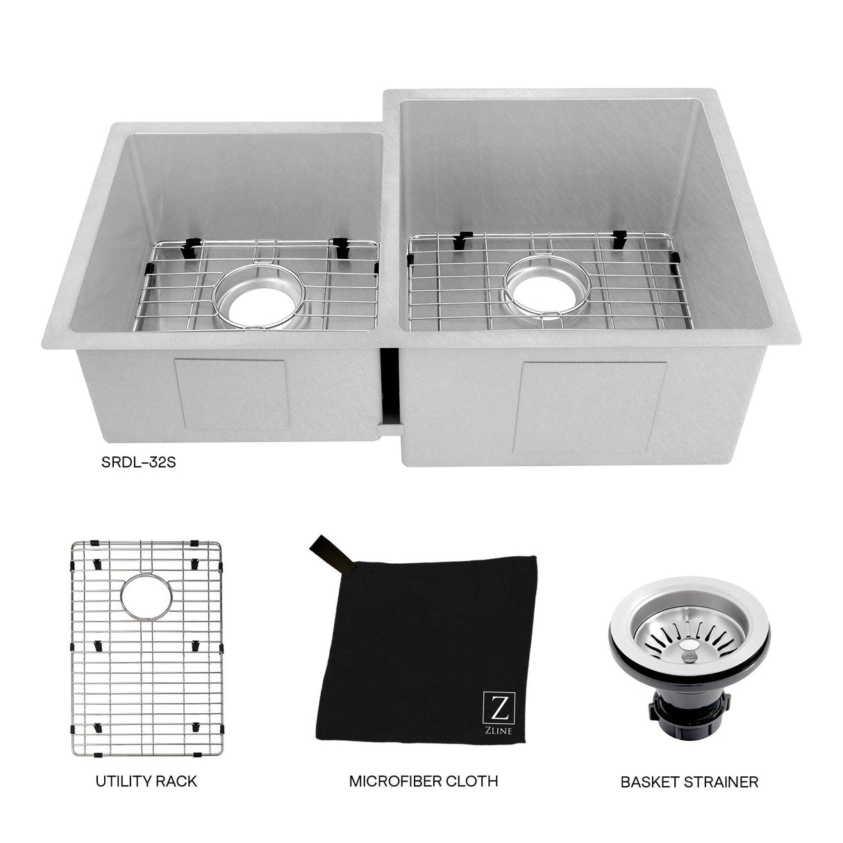 ZLINE 32 in. Jackson Undermount Double Bowl Stainless Steel Kitchen Sink with Bottom Grid (SRDR-32)
