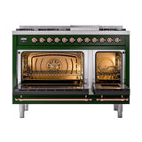 ILVE UN48FNMPEGP Nostalgie II Noblesse 48 inch Dual Fuel Range (8 Sealed Burners + Griddle, Natural Gas, Triple Glass Door, Emerald Green, Copper)