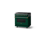 36"W. Dual Fuel Range (Burner: 6b, Finish: Ivy, Trim: Brushed Brass, Fuel: Propane)