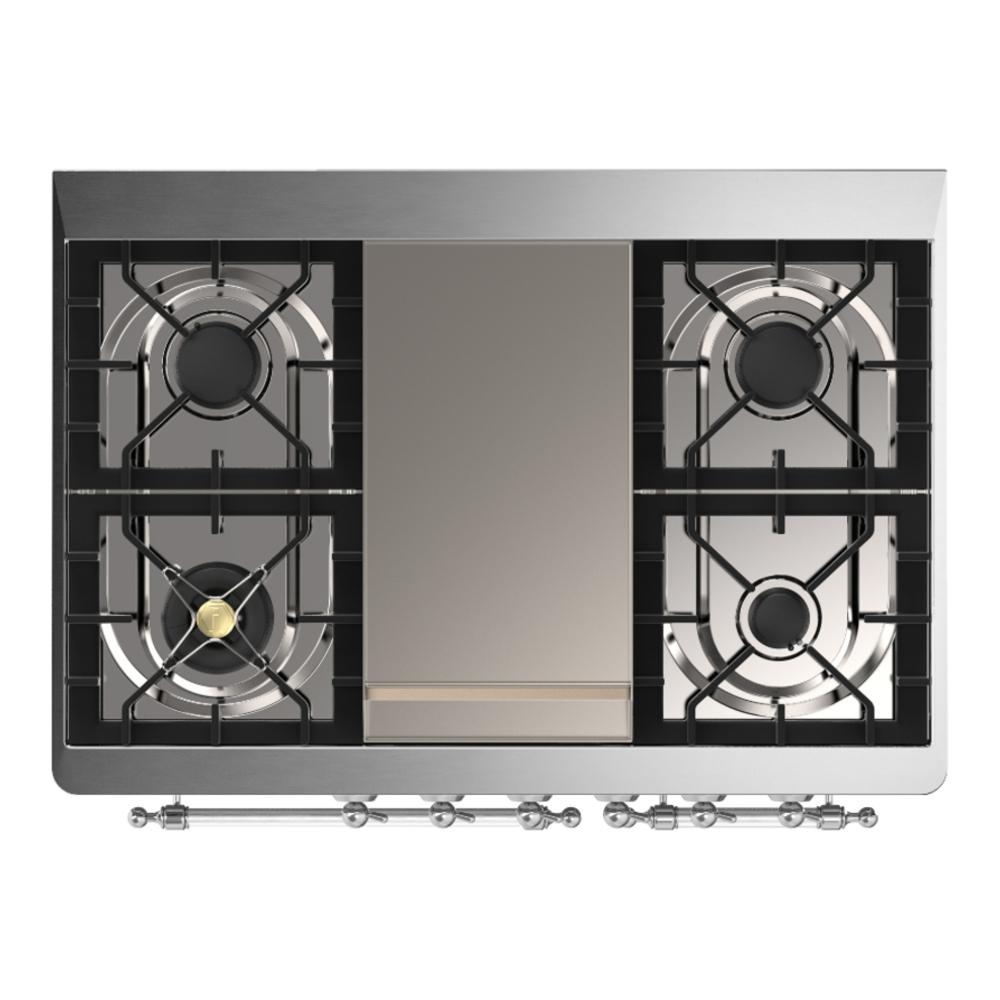 ILVE UMD40FNR3BUCLP Majestic III 40 inch Dual Fuel Range with 6 Burners and Griddle, Dual Function Burner up to 25,000 BTU (Liquid Propane, Triple Glass Door, Burgundy, Chrome)