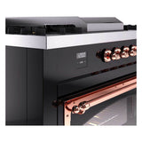 ILVE UN60FSNMPBKPLP Nostalgie II Noblesse 60 inch Dual Fuel Range (7 Sealed Burners + Griddle + French Top, Liquid Propane, Triple Glass Door, Glossy Black, Copper)