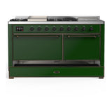 ILVE UM60FSQNR3EGBLP Majestic III 60 inch Dual Fuel Range with 7 Burners, Griddle and French Top, Dual Function Burner with up to 25,000 BTU (Liquid Propane, Solid Door, Emerald Green, Burnished)