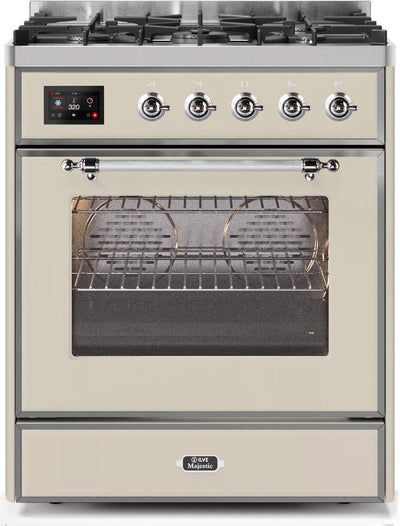 Majestic II 30 Inch Dual Fuel Natural Gas Freestanding Range in Antique White with Chrome Trim