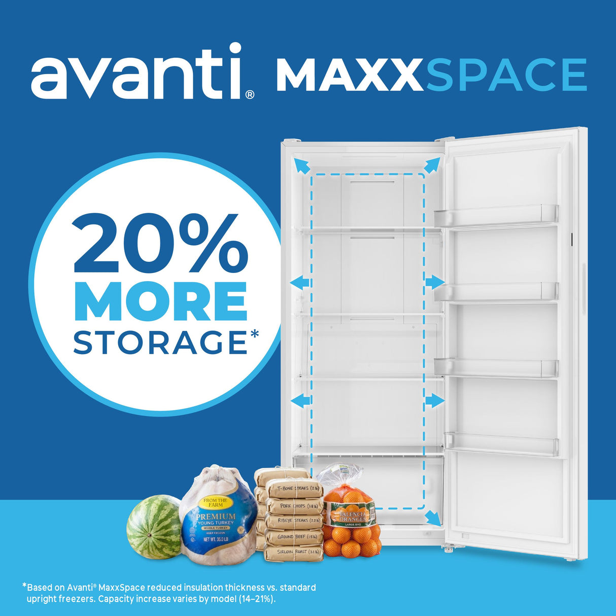 Avanti MaxxSpace Insulation™ Technology Garage-Ready Frost-Free Convertible Upright Freezer, 21 cu. ft., ENERGY STAR, White (AV210VFLJM0W)
