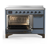 ILVE UMIB48QNR3BGB Majestic III 48 inch Induction Range with 6 Elements, 5.02 cu. ft. Total Oven Capacity (Solid Door, Blue Grey, Burnished)