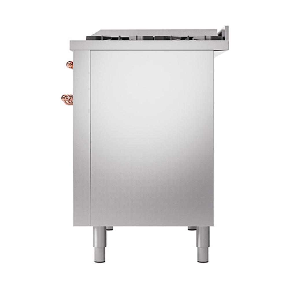 ILVE UN48FQNMPSSP Nostalgie II Noblesse 48 inch Dual Fuel Range (8 Sealed Burners + Griddle, Natural Gas, Solid Door, Stainless Steel, Copper)