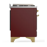 ILVE UM48FQNR3BUGLP Majestic III 48 inch Dual Fuel Range with 8 Burners and Griddle, Dual Function Burner up to 25,000 BTU (Liquid Propane, Solid Door, Burgundy, Brass)