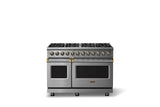 48"W. Dual Fuel Range (Burner: 8b, Finish: Stainless Steel, Trim: Brushed Brass, Fuel: Natural Gas)