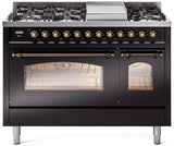 Nostalgie II 48 Inch Dual Fuel Liquid Propane Freestanding Range in Glossy Black with Bronze Trim
