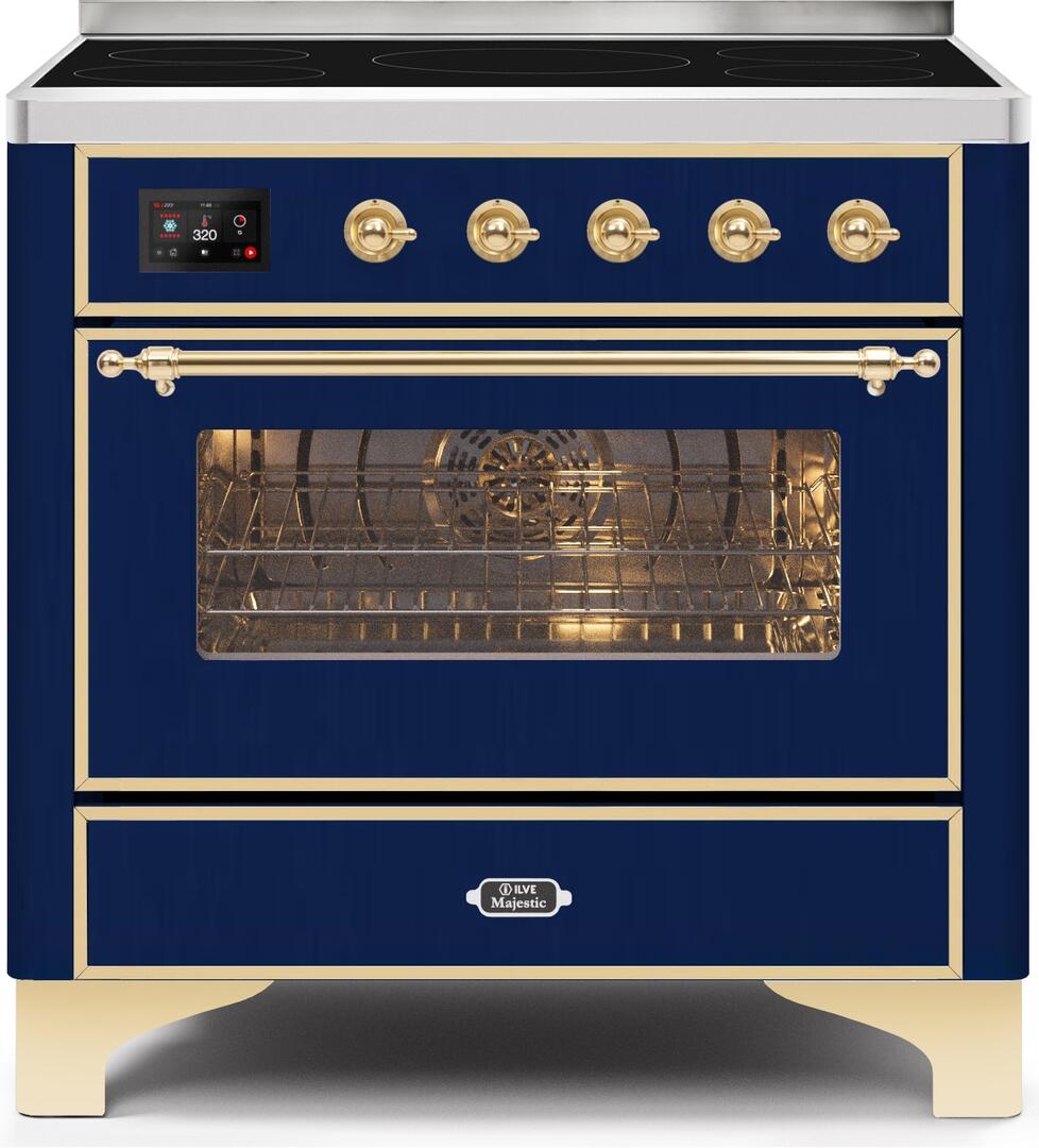 Majestic II 36 Inch Electric Freestanding Range in Blue with Brass Trim
