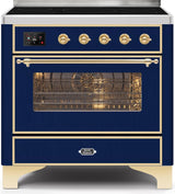 Majestic II 36 Inch Electric Freestanding Range in Blue with Brass Trim