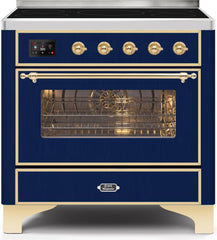 Majestic II 36 Inch Electric Freestanding Range in Blue with Brass Trim
