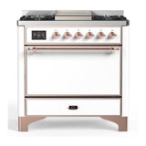 ILVE UM36FQNR3WHP Majestic III 36 inch Dual Fuel Range with 6 Black Brass Burners and Griddle, Dual Function Burner up to 25,000 BTU (Solid Door, White, Copper, Natural Gas)