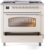 Nostalgie II 36 Inch Dual Fuel Natural Gas Freestanding Range in Antique White with Chrome Trim