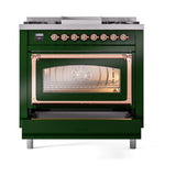 ILVE UN36FNMPEGP Nostalgie II Noblesse 36 inch Dual Fuel Range (Natural Gas, Triple Glass Door, Emerald Green, Copper)