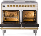 Nostalgie II 40 Inch Dual Fuel Natural Gas Freestanding Range in Antique White with Brass Trim