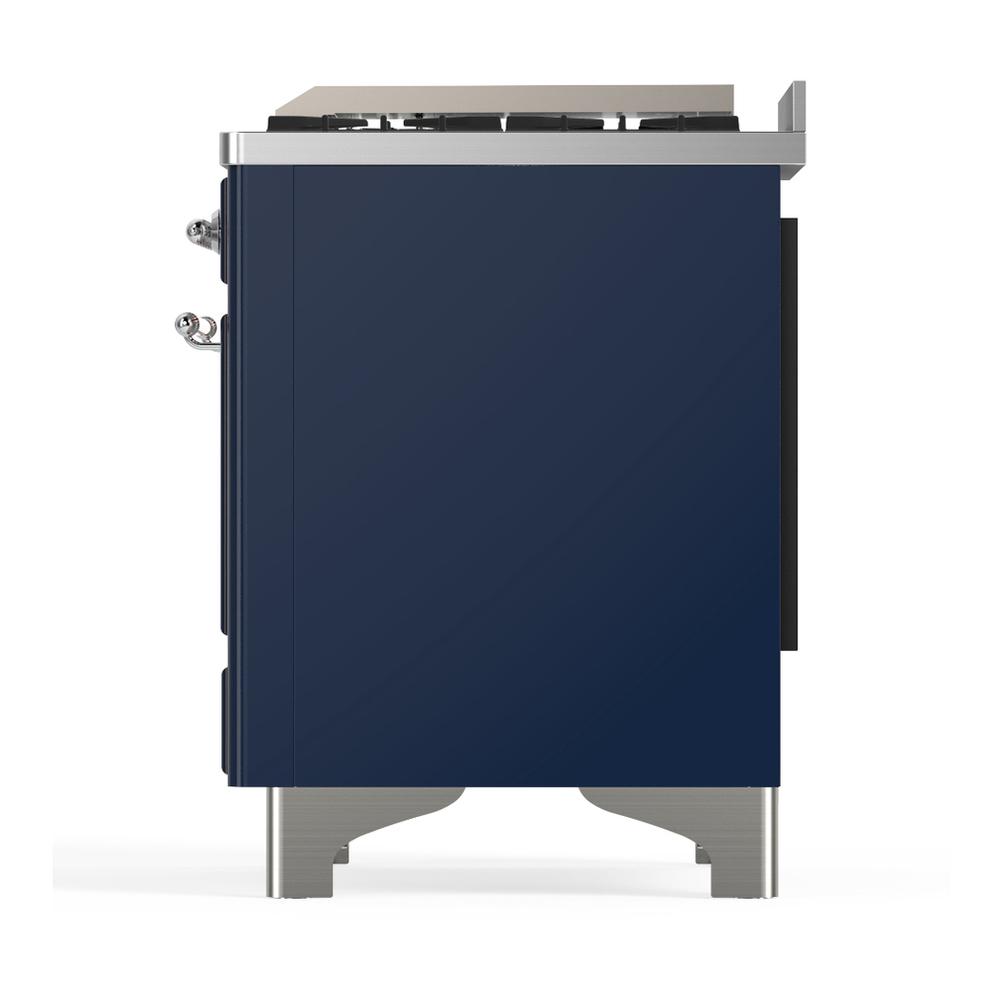 ILVE UM60FSNR3MBCLP Majestic III 60 inch Dual Fuel Range with 7 Burners, Griddle and French Top, Dual Function Burner with up to 25,000 BTU (Liquid Propane, Triple Glass Door, Midnight Blue, Chrome)