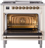 Nostalgie II 36 Inch Dual Fuel Natural Gas Freestanding Range in Antique White with Bronze Trim
