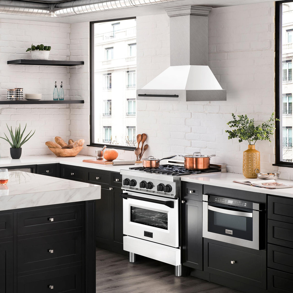 30 in. ZLINE Autograph Edition DuraSnow Stainless Steel Range Hood with White Matte Shell and Accented Handle (8654SNZ-WM30) [Color: Matte Black]