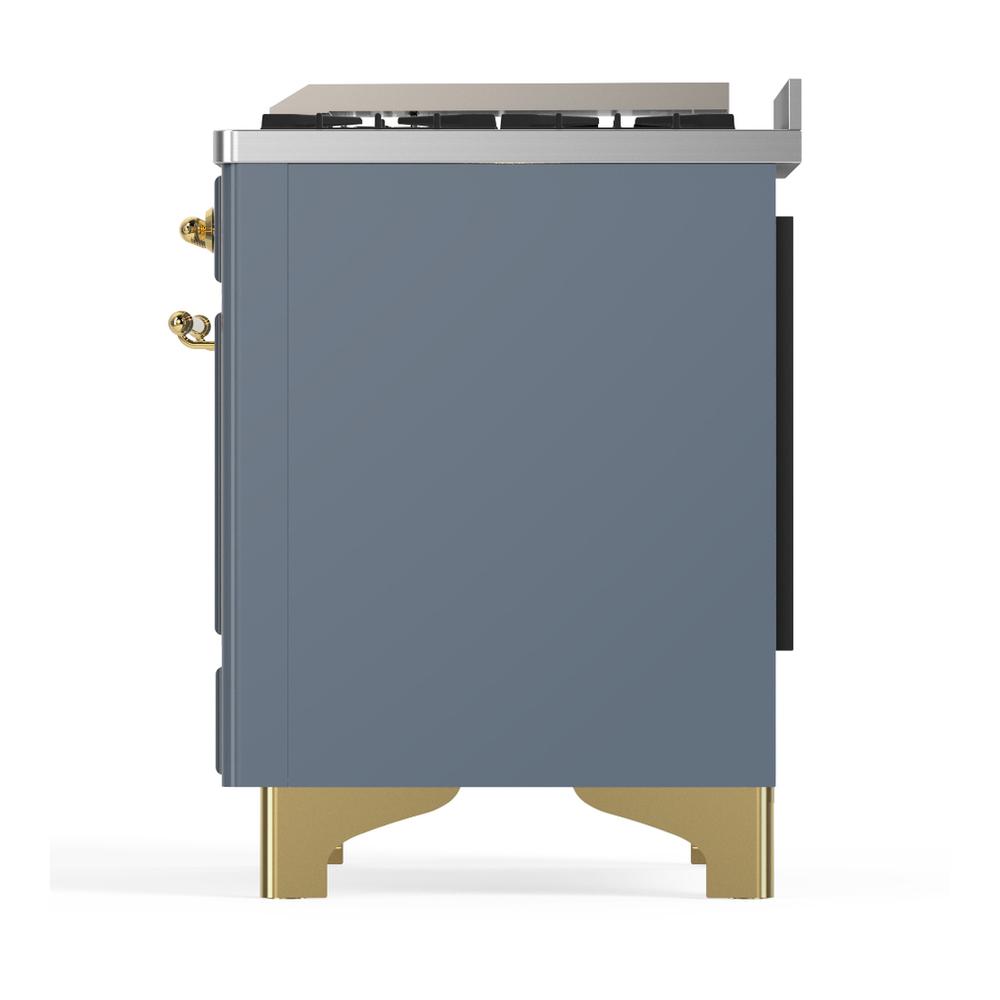 ILVE UM60FSQNR3BGGLP Majestic III 60 inch Dual Fuel Range with 7 Burners, Griddle and French Top, Dual Function Burner with up to 25,000 BTU (Liquid Propane, Solid Door, Blue Grey, Brass)