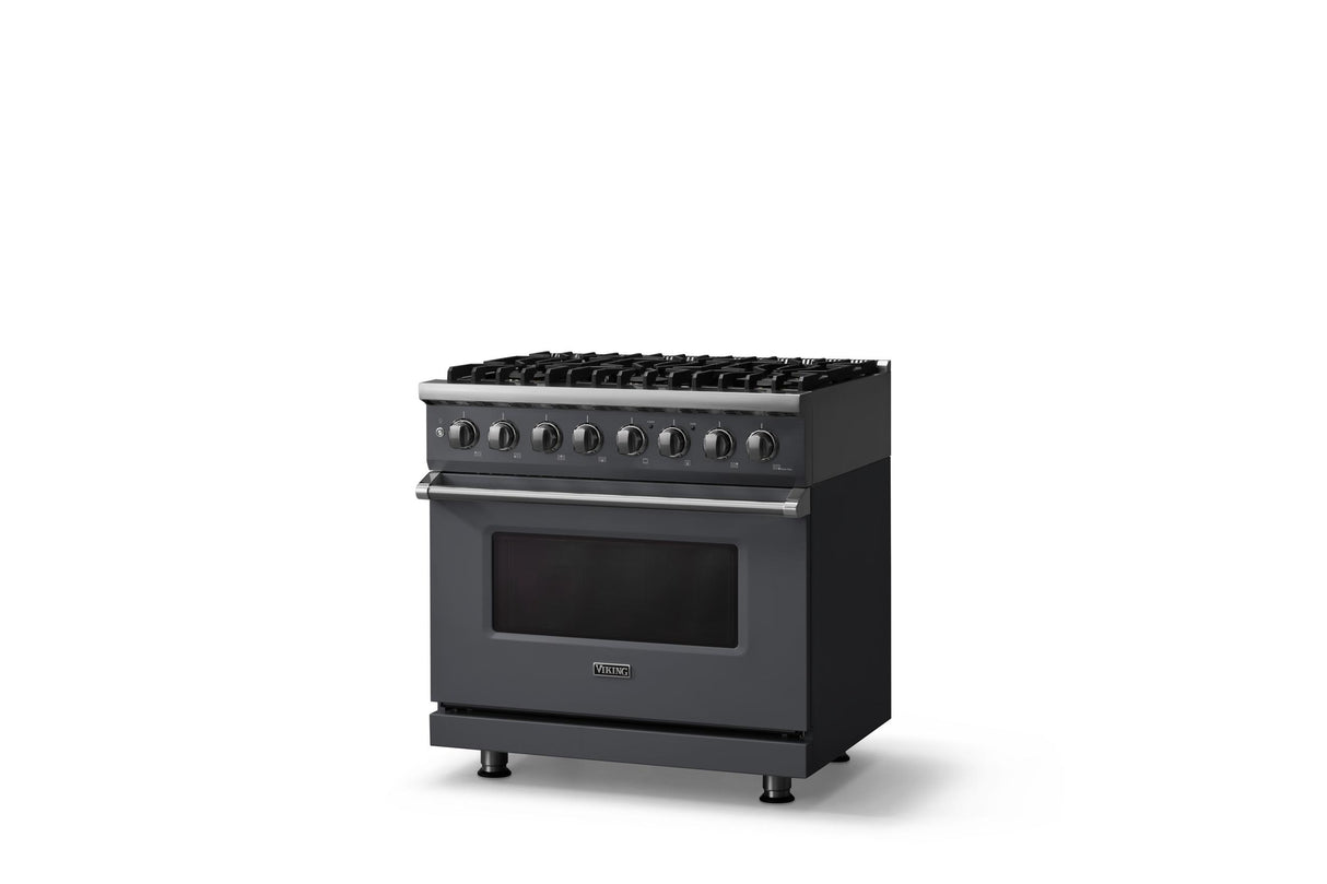36"W. Dual Fuel Range (Burner: 6b, Finish: Cast Black, Trim: Polished Chrome, Fuel: Natural Gas)