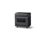 36"W. Dual Fuel Range (Burner: 6b, Finish: Cast Black, Trim: Polished Chrome, Fuel: Natural Gas)