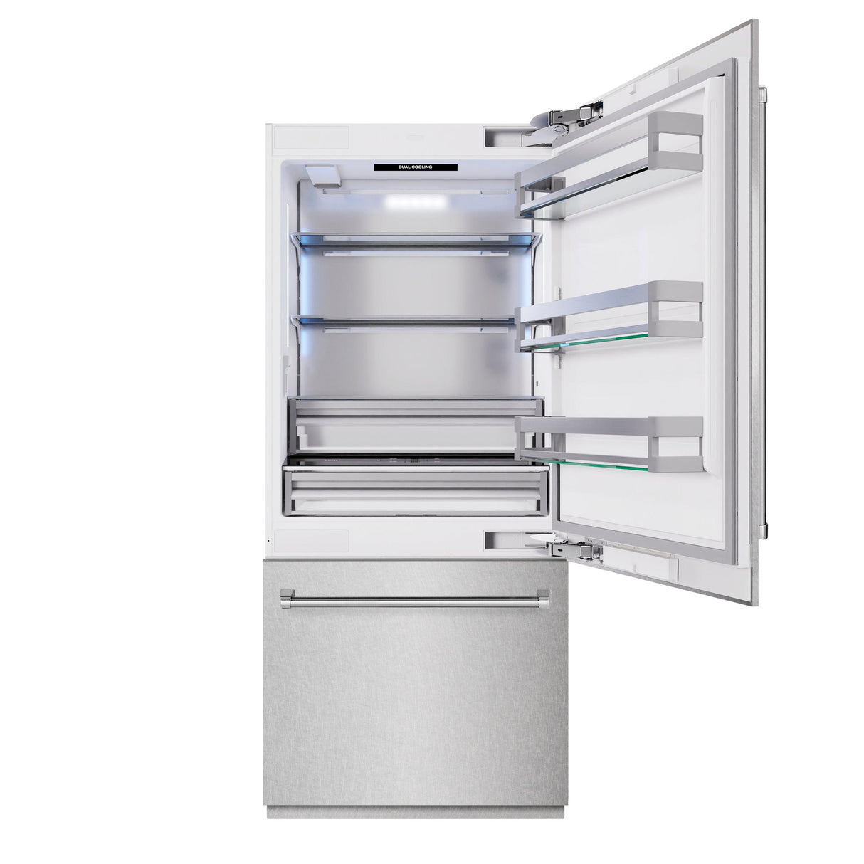 ZLINE 36 in. 19.8 cu. ft. Built-In Bottom Freezer Refrigerator with Water Dispenser and Ice Maker in DuraSnow' Stainless Steel (RBIT-SN-36)