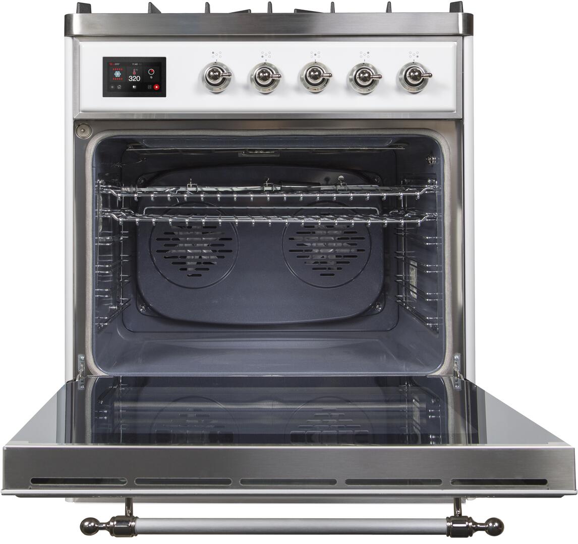 Majestic II 30 Inch Dual Fuel Natural Gas Freestanding Range in White with Chrome Trim