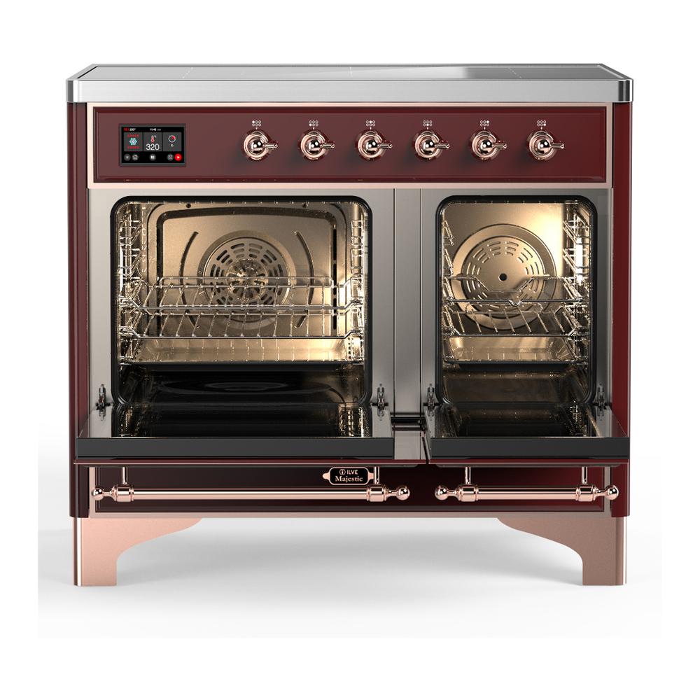 ILVE UMDIB40QNR3BUP Majestic III 40 inch Induction Range with 6 Elements, 3.82 cu. ft. Total Oven Capacity (Solid Door, Burgundy, Copper)