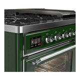 ILVE UM48FNR3EGC Majestic III 48 inch Dual Fuel Range with 8 Burners and Griddle, Dual Function Burner up to 25,000 BTU (Natural Gas, Triple Glass Door, Emerald Green, Chrome)