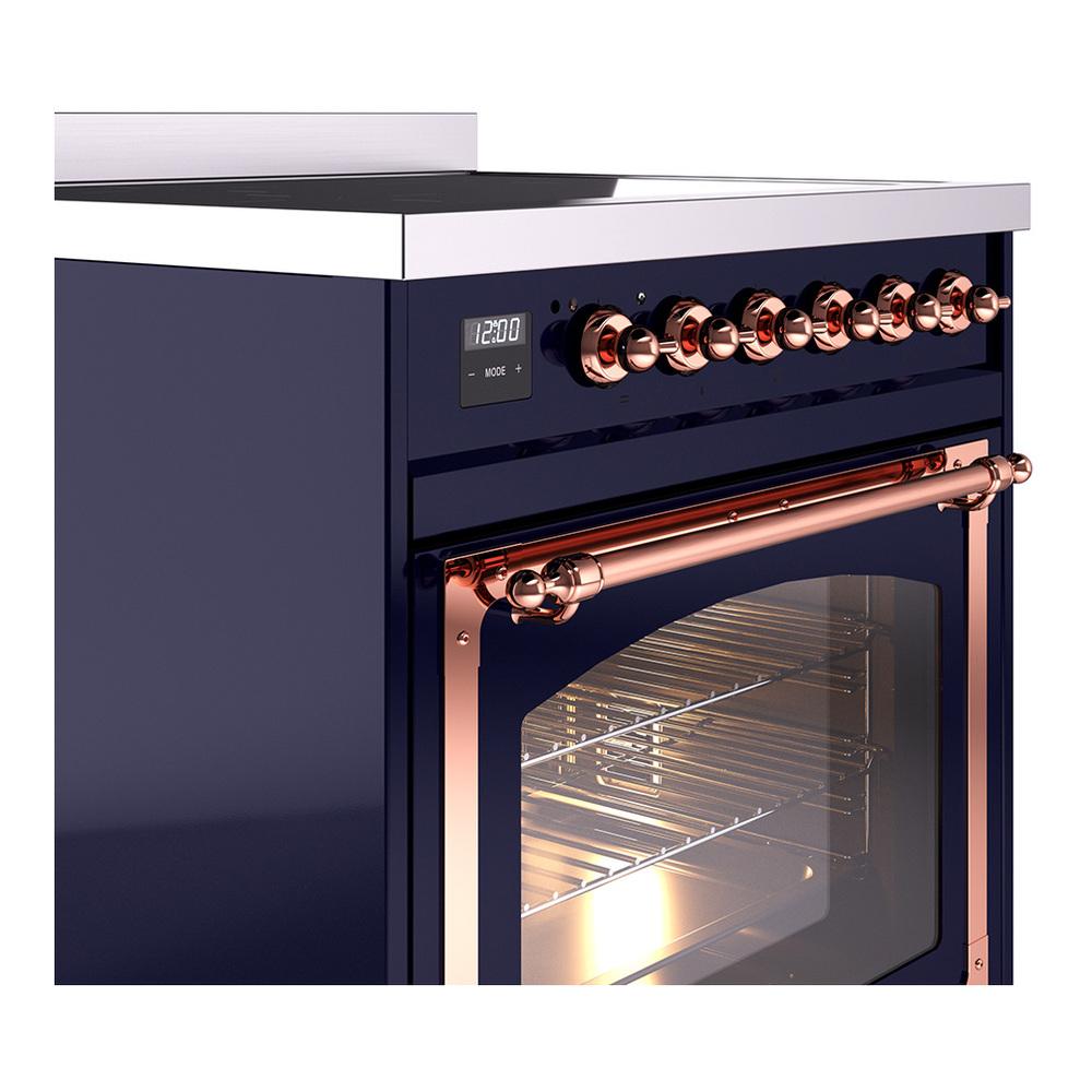 ILVE UNI304NMPMBP Nostalgie II Noblesse 30 inch Induction Range (Triple Glass Door, Midnight Blue, Copper)