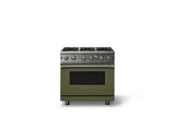 36"W. Open Burner Gas Range (Finish: Martini, Trim: Brushed Brass, Fuel: Natural Gas)