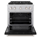 ZLINE 30 in. 4.2 cu. ft. Paramount Dual Fuel Range with 4 Burner Gas Cooktop and Electric Convection Oven in DuraSnow' Stainless Steel with Black Matte Door (SDRS-BLM-30)