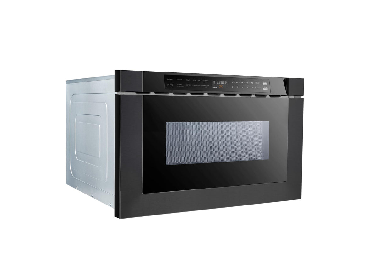 24" Built-In Microwave Drawer - Black Glass & Black Stainless