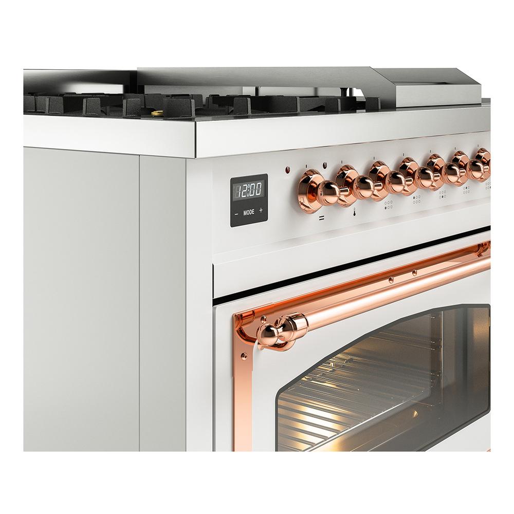 ILVE UN48FSNMPRAPLP Nostalgie II Noblesse 48 inch Dual Fuel Range (5 Sealed Burners + Griddle + French Top, Liquid Propane, Triple Glass Door, RAL, Copper)