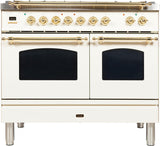 Nostalgie 40 Inch Dual Fuel Natural Gas Freestanding Range in Antique White with Brass Trim