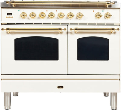 Nostalgie 40 Inch Dual Fuel Natural Gas Freestanding Range in Antique White with Brass Trim