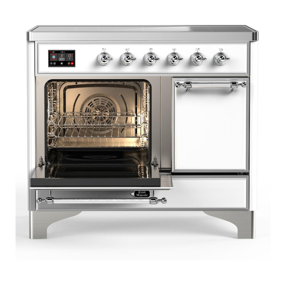 ILVE UMDIB40QNR3WHC Majestic III 40 inch Induction Range with 6 Elements, 3.82 cu. ft. Total Oven Capacity (Solid Door, White, Chrome)