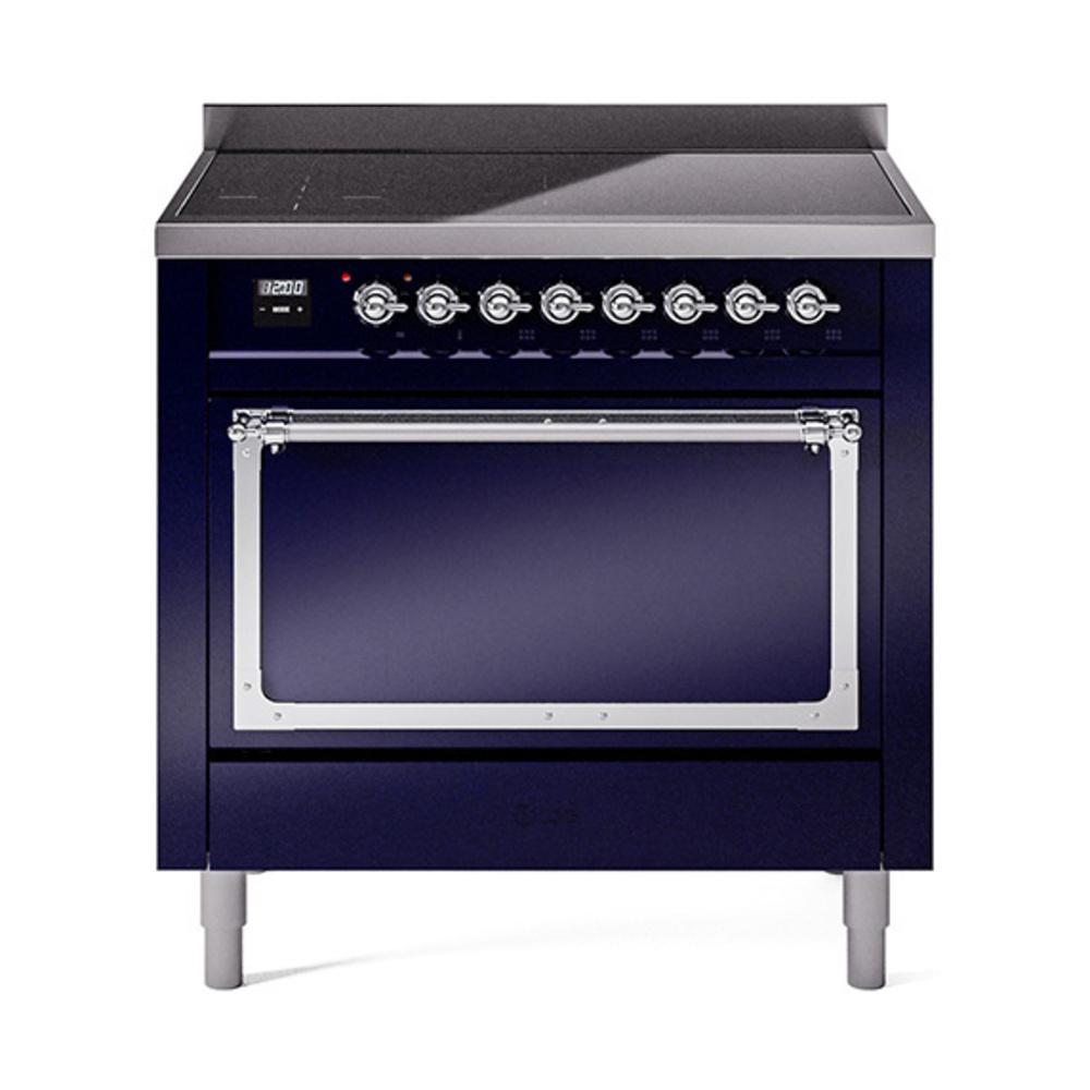 ILVE UNI366QNMPMBC Nostalgie II Noblesse 36 inch Induction Range (Solid Door, Midnight Blue, Chrome)