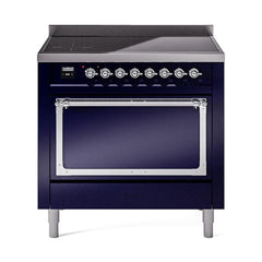ILVE UNI366QNMPMBC Nostalgie II Noblesse 36 inch Induction Range (Solid Door, Midnight Blue, Chrome)