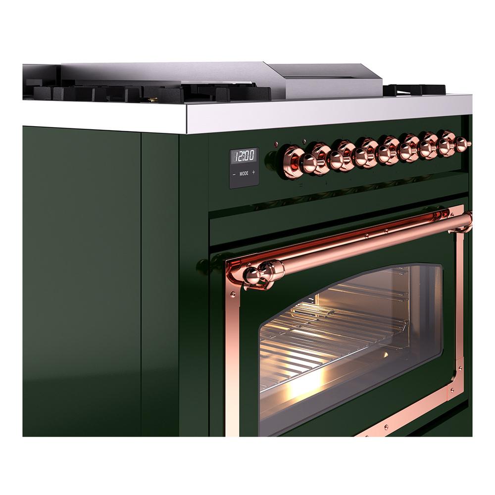 ILVE UN36FNMPEGP Nostalgie II Noblesse 36 inch Dual Fuel Range (Natural Gas, Triple Glass Door, Emerald Green, Copper)