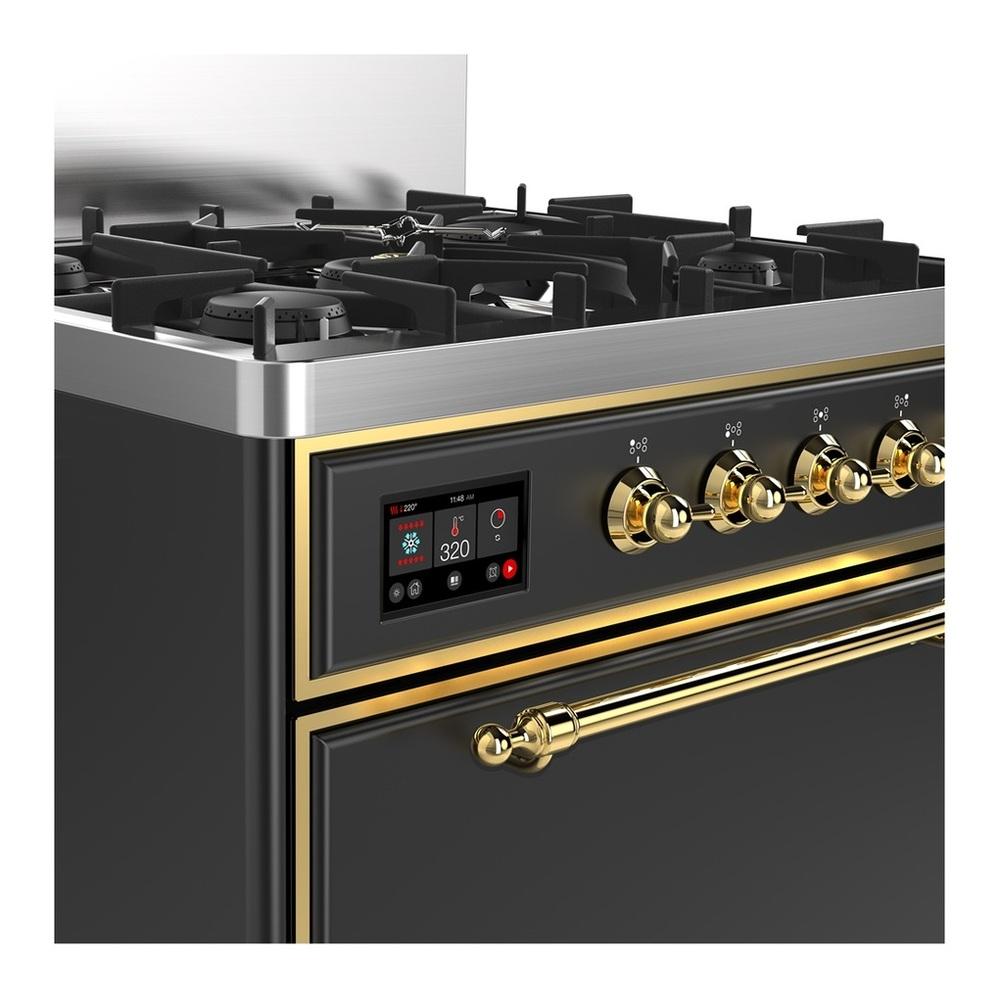 ILVE UM30QNR3MGG Majestic III 30 inch Dual Fuel Range with 5 Black Brass Burners, Dual Function Burner up to 25,000 BTU (Natural Gas, Solid Door, Graphite Matte, Brass)