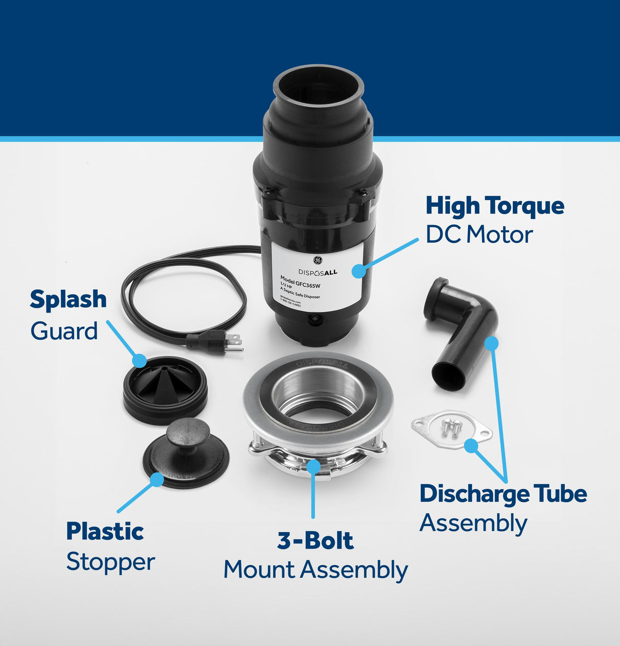 GE DISPOSALL® 1/3 HP Continuous Feed Garbage Disposer - Corded